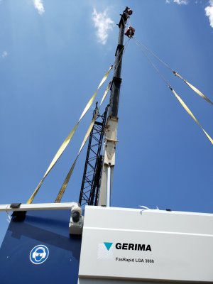 Crane lifting FasRapid Beveling Machine Off Truck